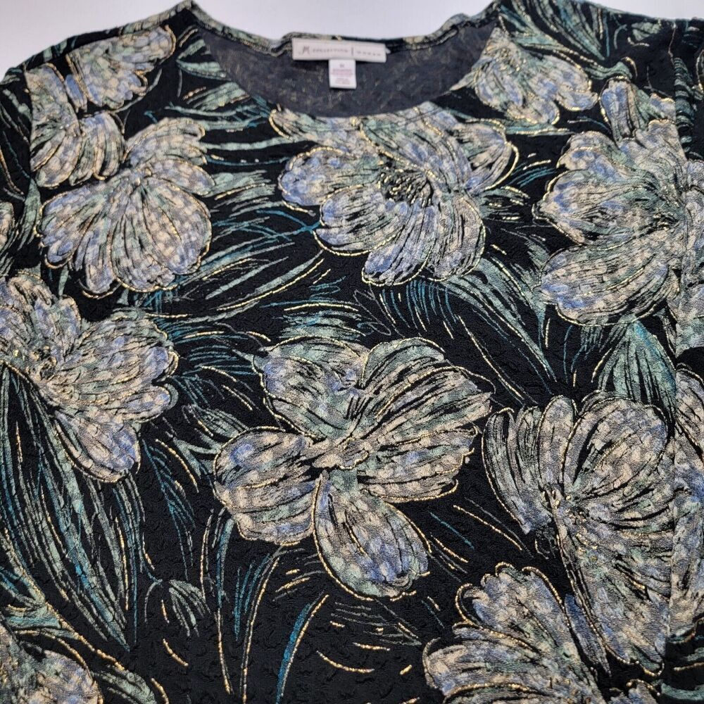 JM Collection Textured Top Womens 1X Artsy Floral Shimmer Glitter Art To Wear - Picture 4 of 16